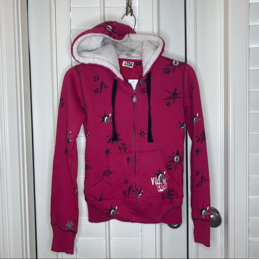 NWT PINK VOLCOM Hoodie Size XS Fuzzy Hood